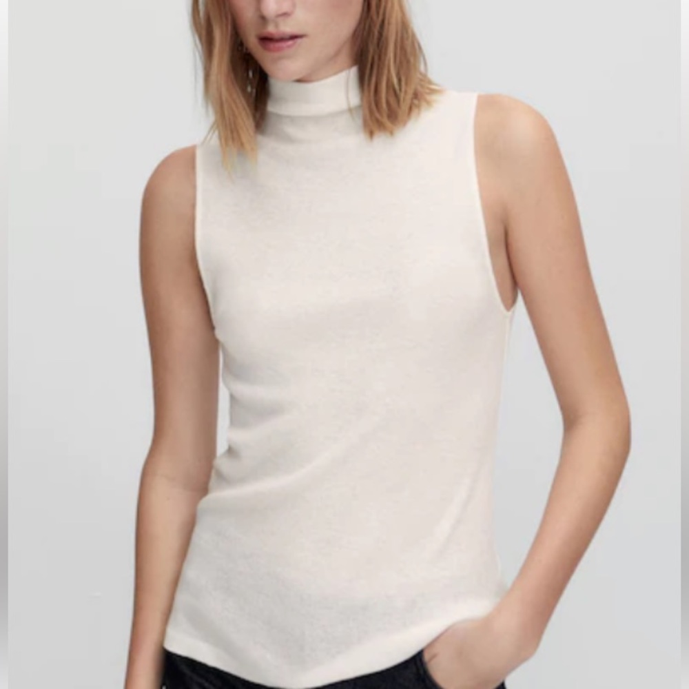Massimo Dutti cream cashmere blend sleeveless mock neck sweater size S